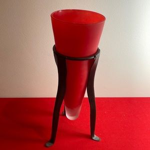 VINTAGE ZODAX GLASS VASE ON METAL STAND PORTUGAL